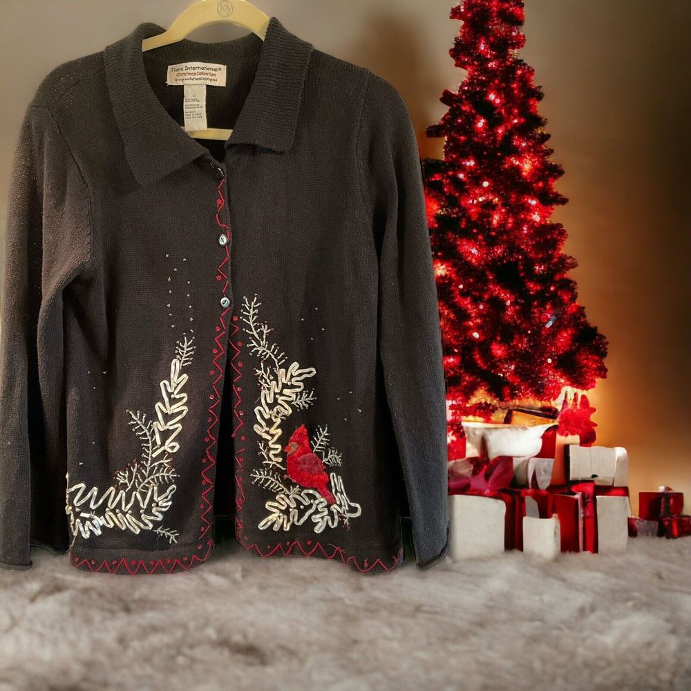 Tiara Christmas Holiday Cardigan‎ Cardinal Large